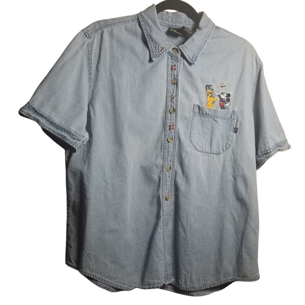 Vtg Mickey Mouse Women's Cotton Blue Shirt Sz XL